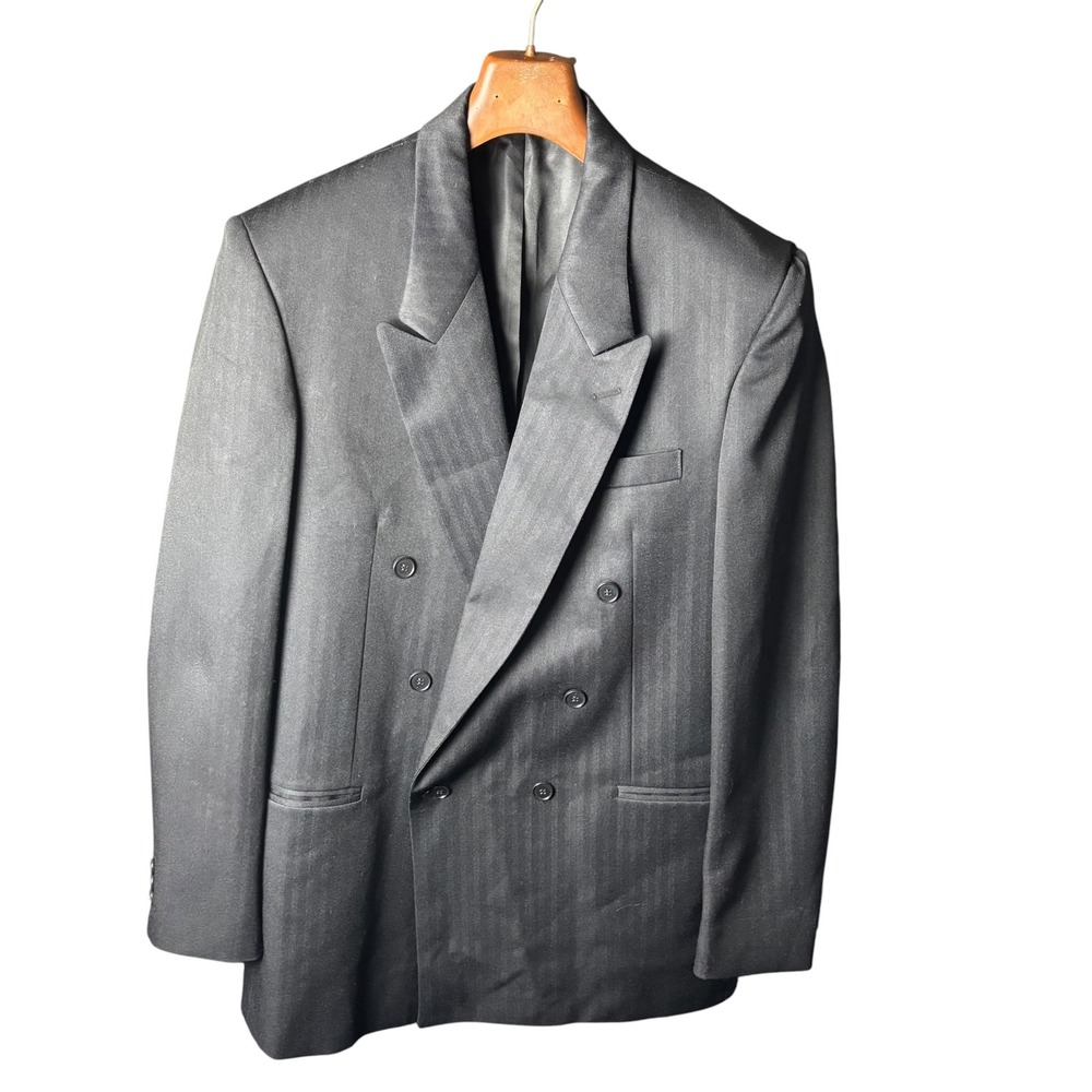 Raffinati Double Breasted Blazer Mens Black Striped Peak‎ Lapel Formal Classic